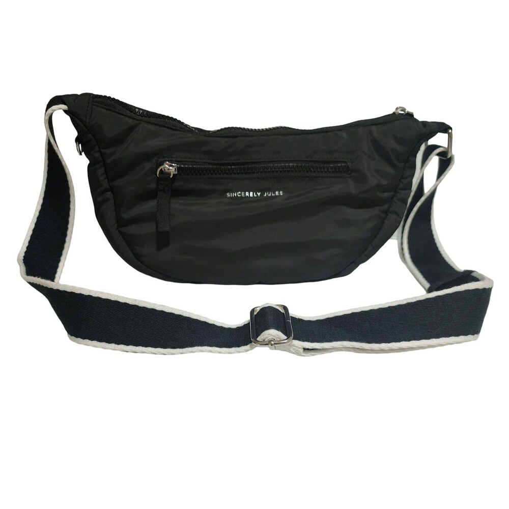 Sincerely Jules Crescent Crossbody Bag Black Nylon Adjustable Shoulder Strap